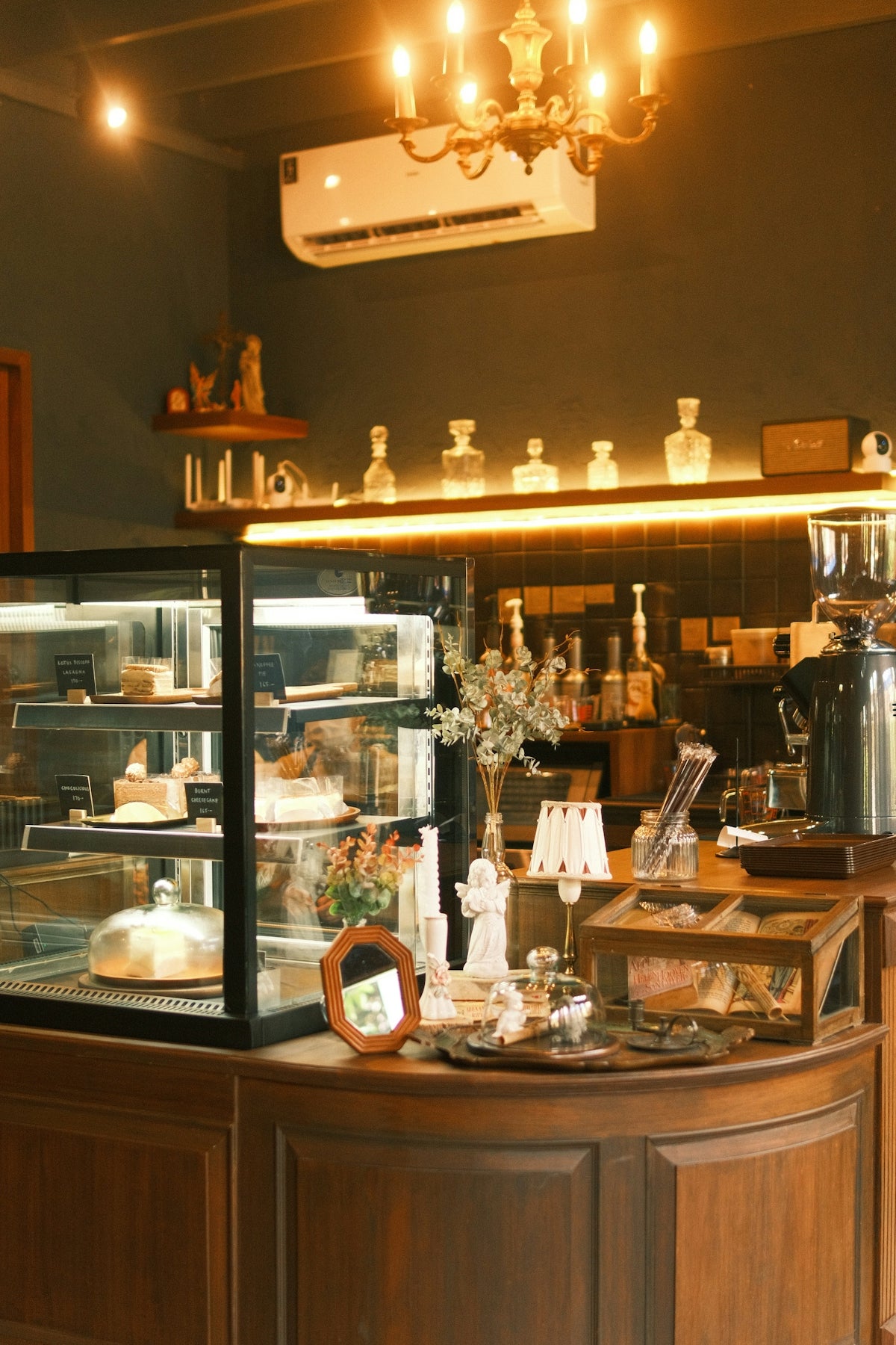 a counter with a lot of food on top of it